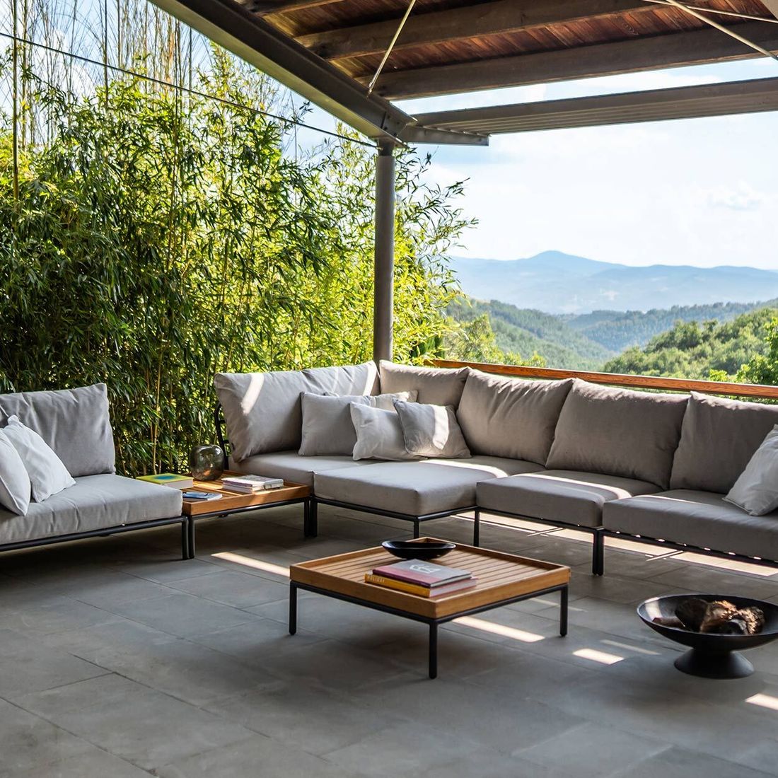 HOUE Level-Level 2 Loungetisch 81x81cm Aluminium/Bambus Anthrazit/Natur