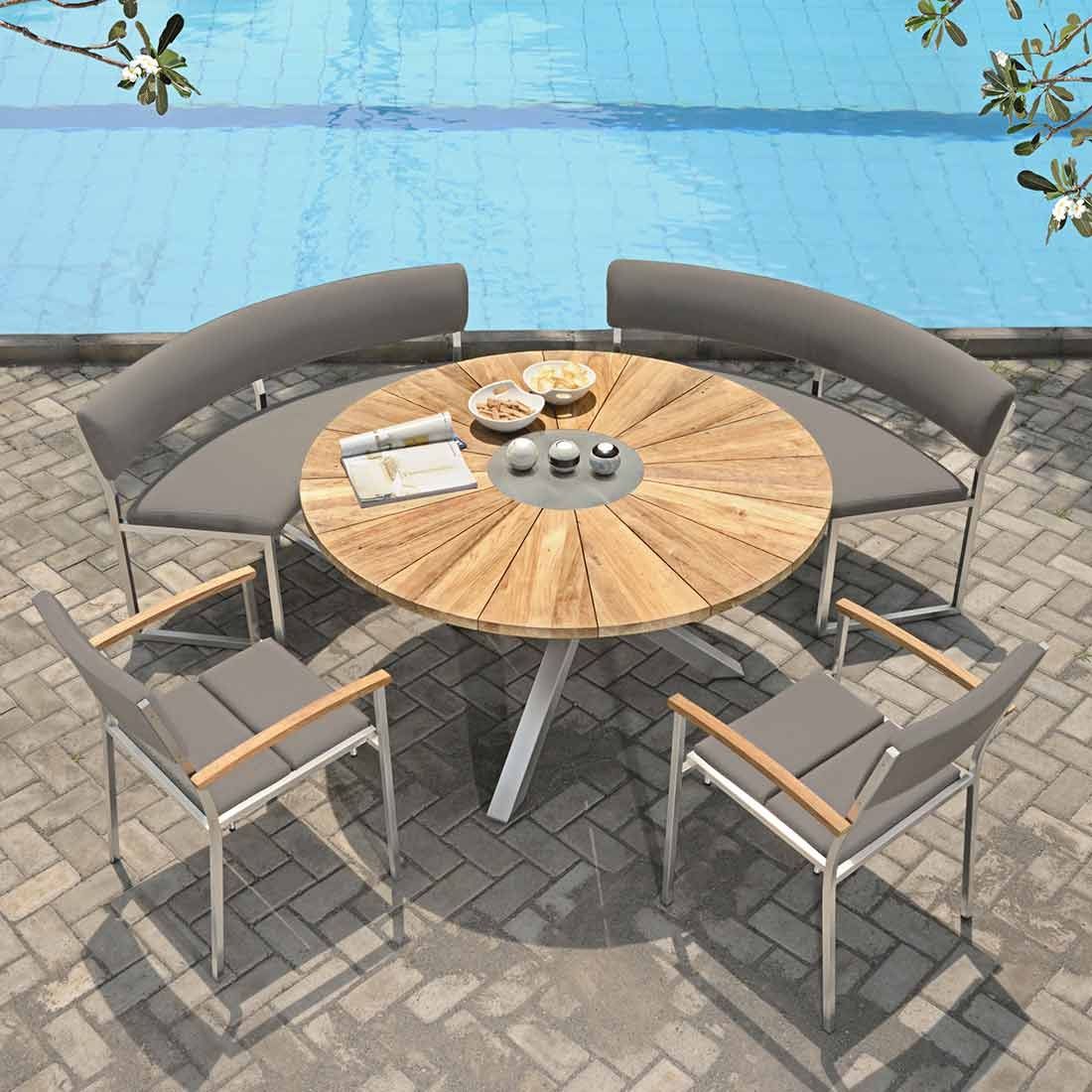 Zebra Oryx Gartentisch Ø135 cm mit 3-Bein-Gestell Edelstahl/Teak