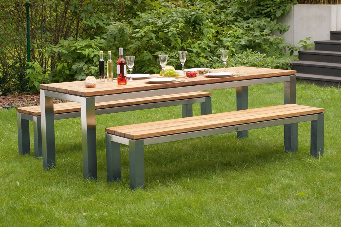 deVries Fjord Gartenbank 195cm Edelstahl/Teak