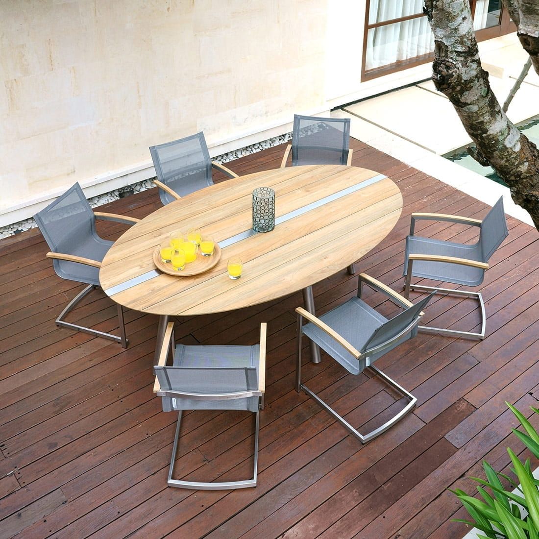 Zebra Setax Freischwinger Edelstahl/Batyline Teak-AL