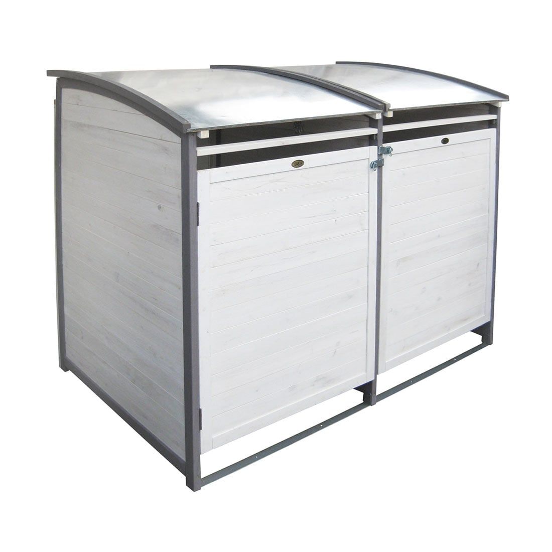 Habau Doppel Mulltonnenbox 120 Liter Holz Blech Weiss Grau Garten Und Freizeit