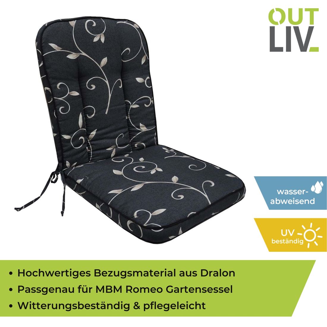 OUTLIV. Romeo Gartenstuhlauflage Niedriglehner 40x90cm Dralon