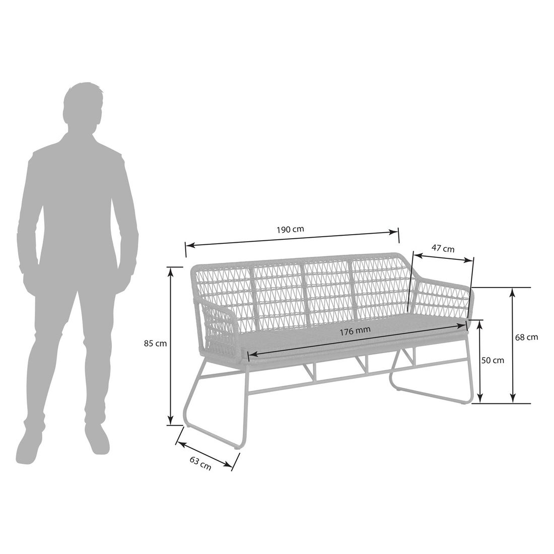OUTLIV. Verona Diningsofa Aluminium/Rope/Olefin
