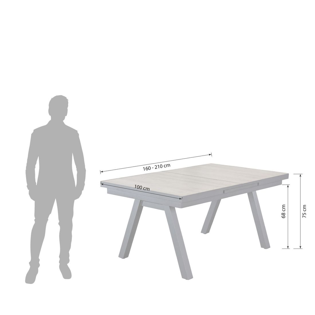 OUTLIV. Alice Ausziehtisch 160/210x100cm Aluminium/Keramikfliese