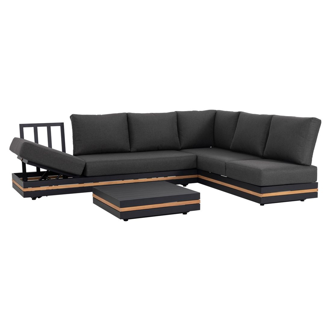OUTLIV. Triest Ecklounge inkl. Loungetisch Aluminium/Teak/Spunpolyester