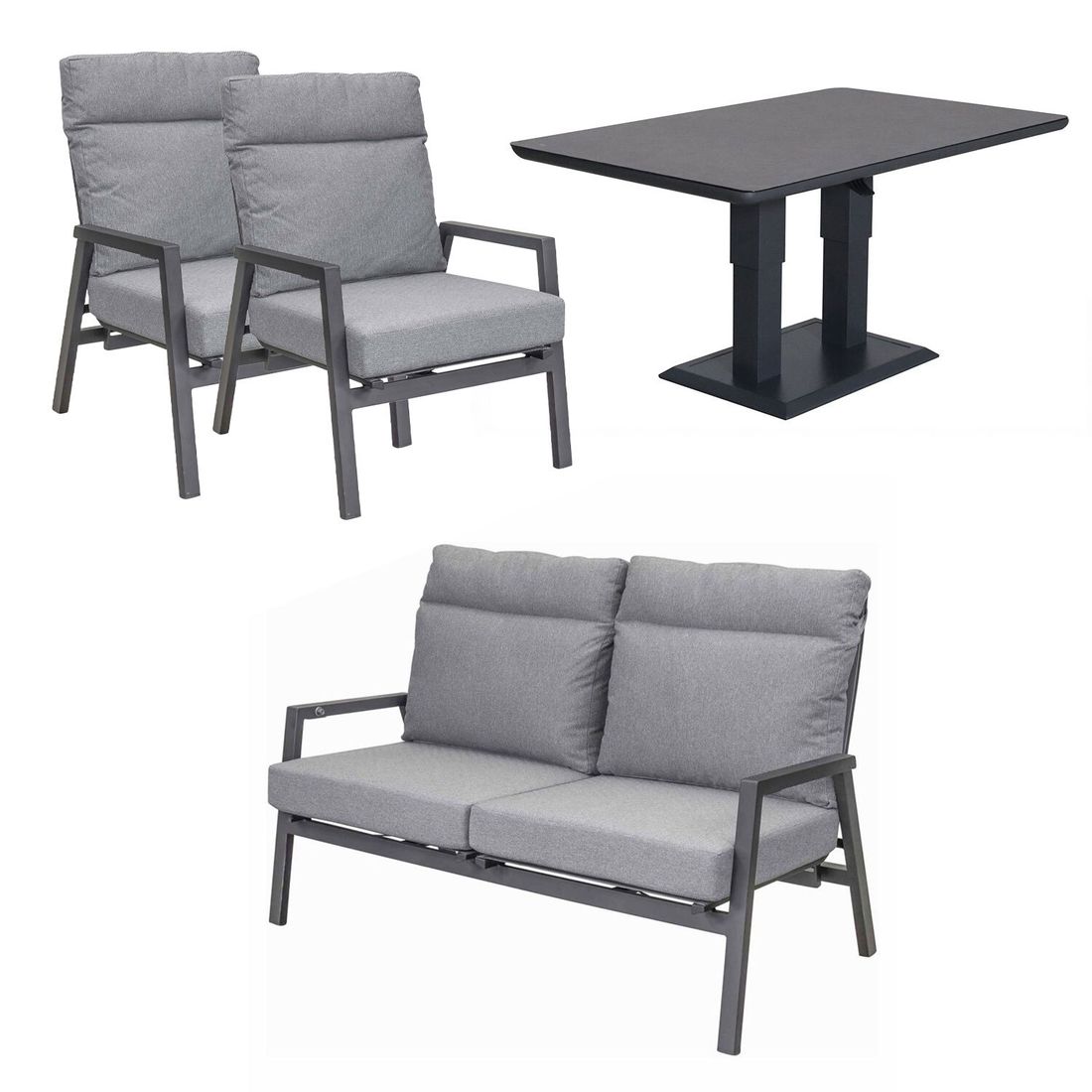 LC Garden Sondrino Dininglounge verstellbar mit OUTLIV. Tisch 150x90cm Aluminium/Polyester
