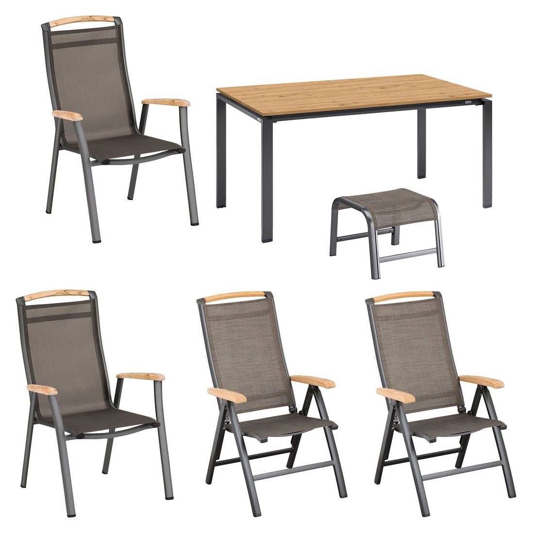 Kettler Memphis Gartenmöbel-Set M verstellbar (4 Plätze) Tisch 160x95cm