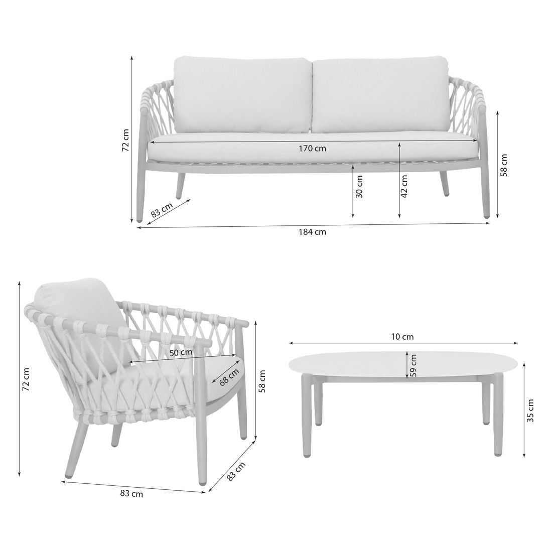 OUTLIV. Cleveland Loungeset inkl. Loungetisch Aluminium/Rope/Olefin