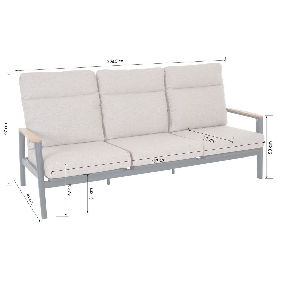 Siena Garden Cortina Loungeset verstellbar inkl. OUTLIV. Lifttisch Aluminium/Rope/Polypropylen