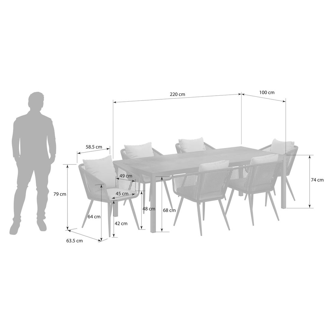OUTLIV. Alex Gartenmöbel-Set L (6 Plätze) Tisch 220x100cm