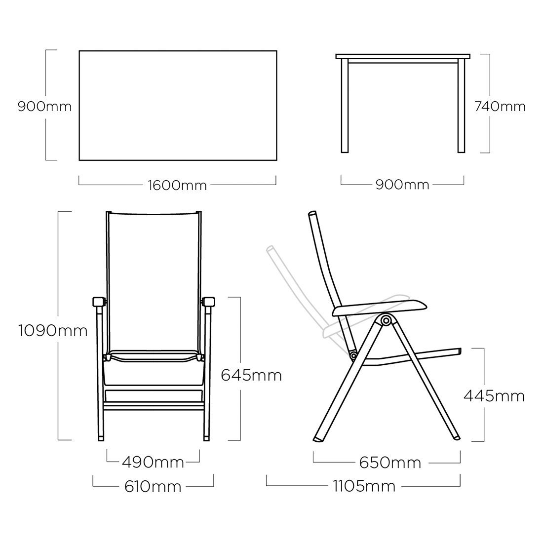 Kettler Basic Plus Gartenmöbel-Set M (4 Plätze) Tisch 160x90cm
