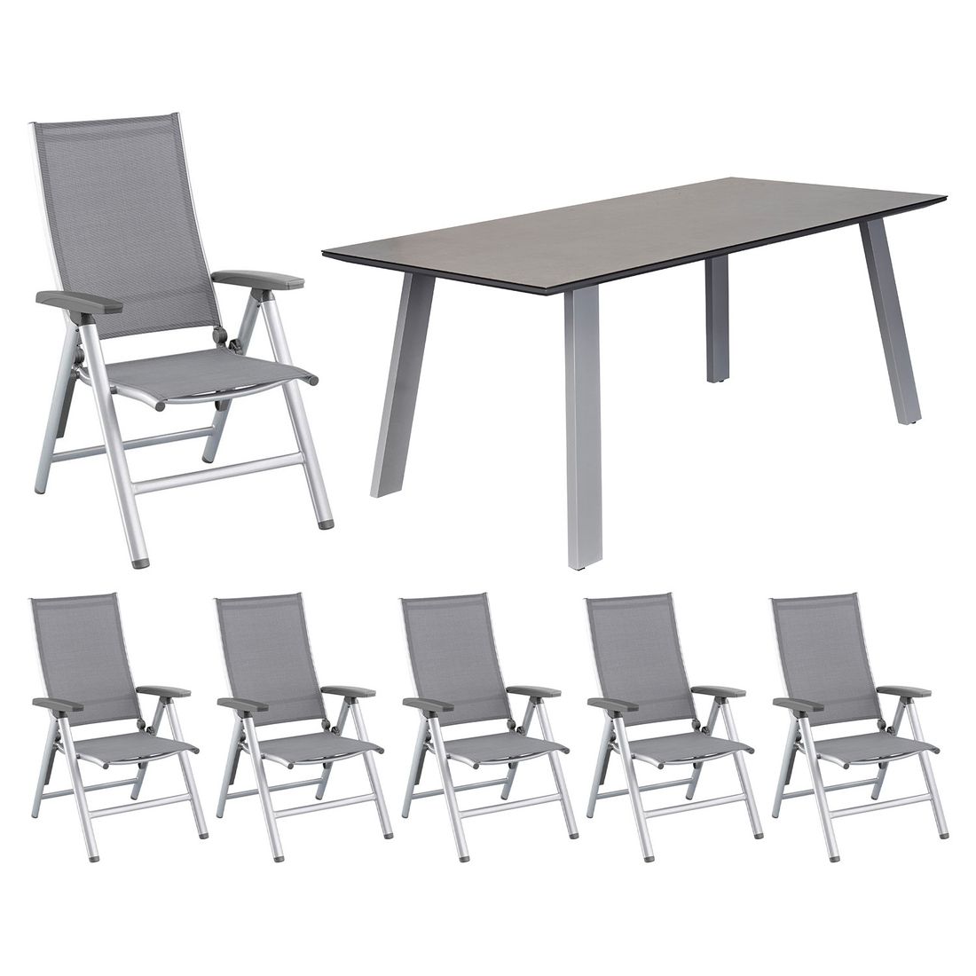 Kettler Cirrus Gartenmöbel-Set L verstellbar (6 Plätze) mit OUTLIV. Tisch 180x90cm