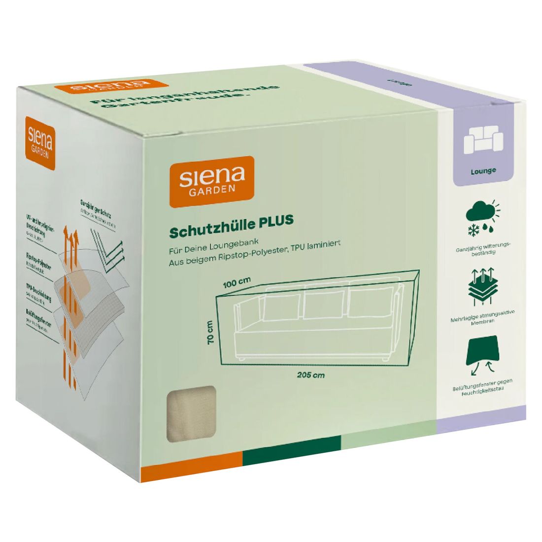 Siena Garden Plus Schutzhülle für Gartensofa 205x100x70cm