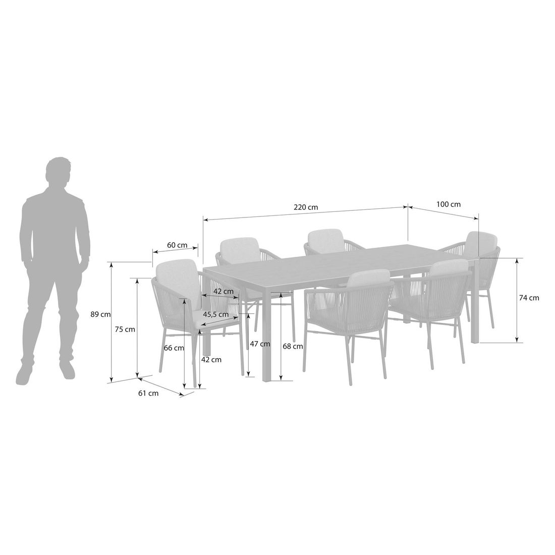 OUTLIV. Ohio Gartenmöbel-Set L (6 Plätze) Tisch 220x100cm