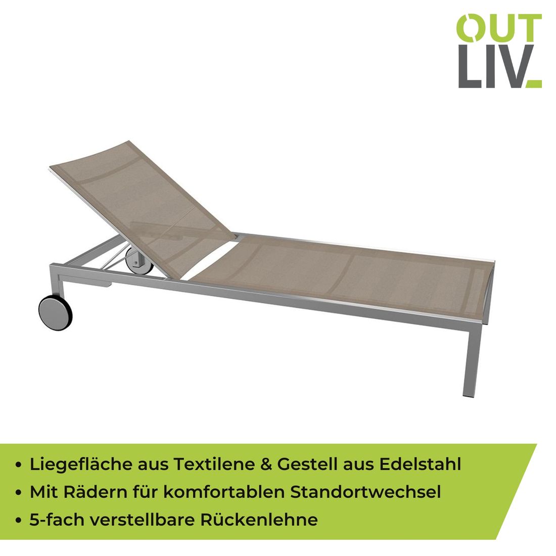 OUTLIV. Oviedo Gartenliege Edelstahl/Textilene