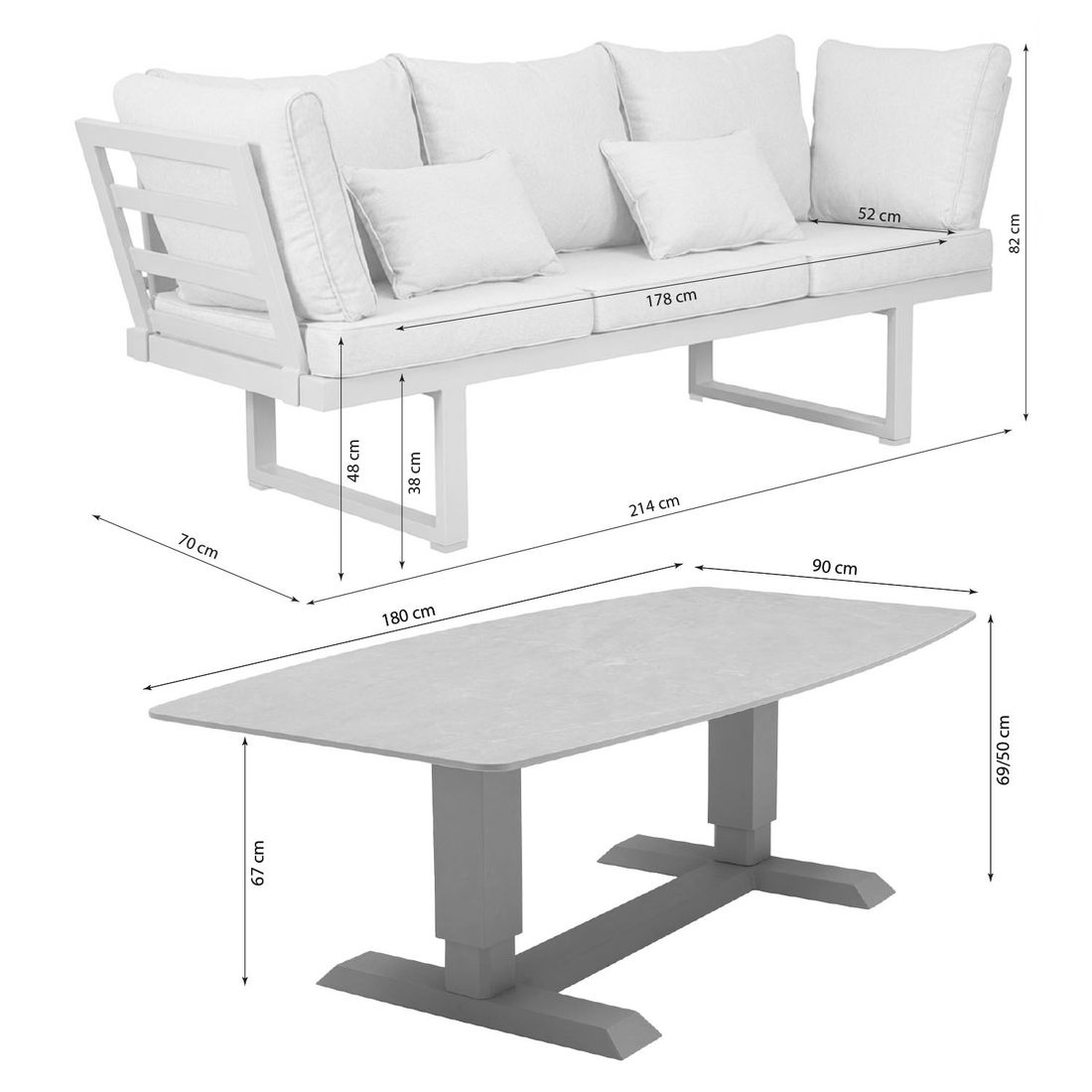 LC Garden Bondino Dininglounge Tisch 180x90cm Aluminium/Olefin