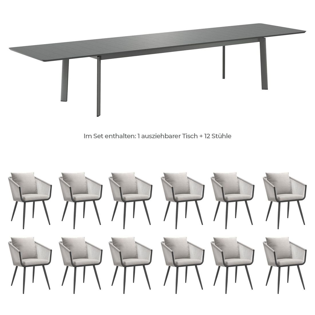 OUTLIV. Alex Gartenmöbel-Set XXL (12 Plätze) Tisch 266/331/396x110cm