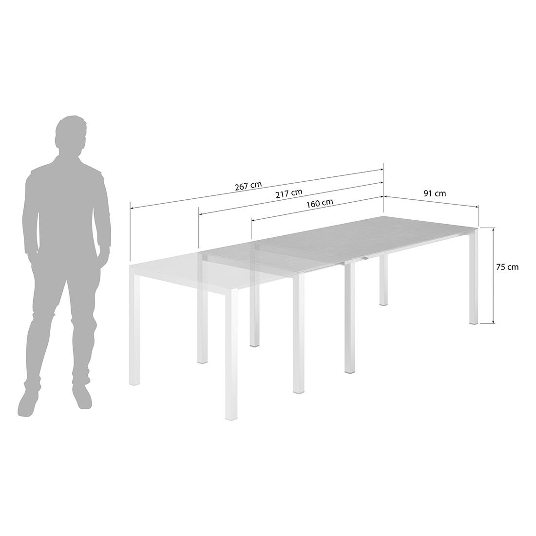 OUTLIV. Ausziehtisch 160/217/267x92cm Edelstahl/Glaskeramik