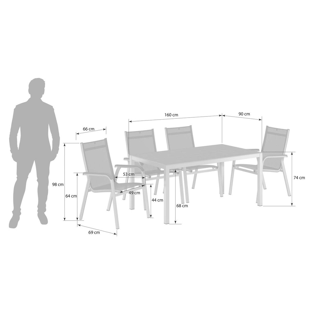 Kettler Basic Plus Gartenmöbel-Set M (4 Plätze) mit OUTLIV. Tisch 160x90cm