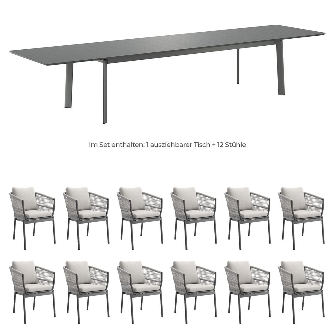 OUTLIV. Alicante Gartenmöbel-Set XXL (12 Plätze) Tisch 266/331/396x110cm