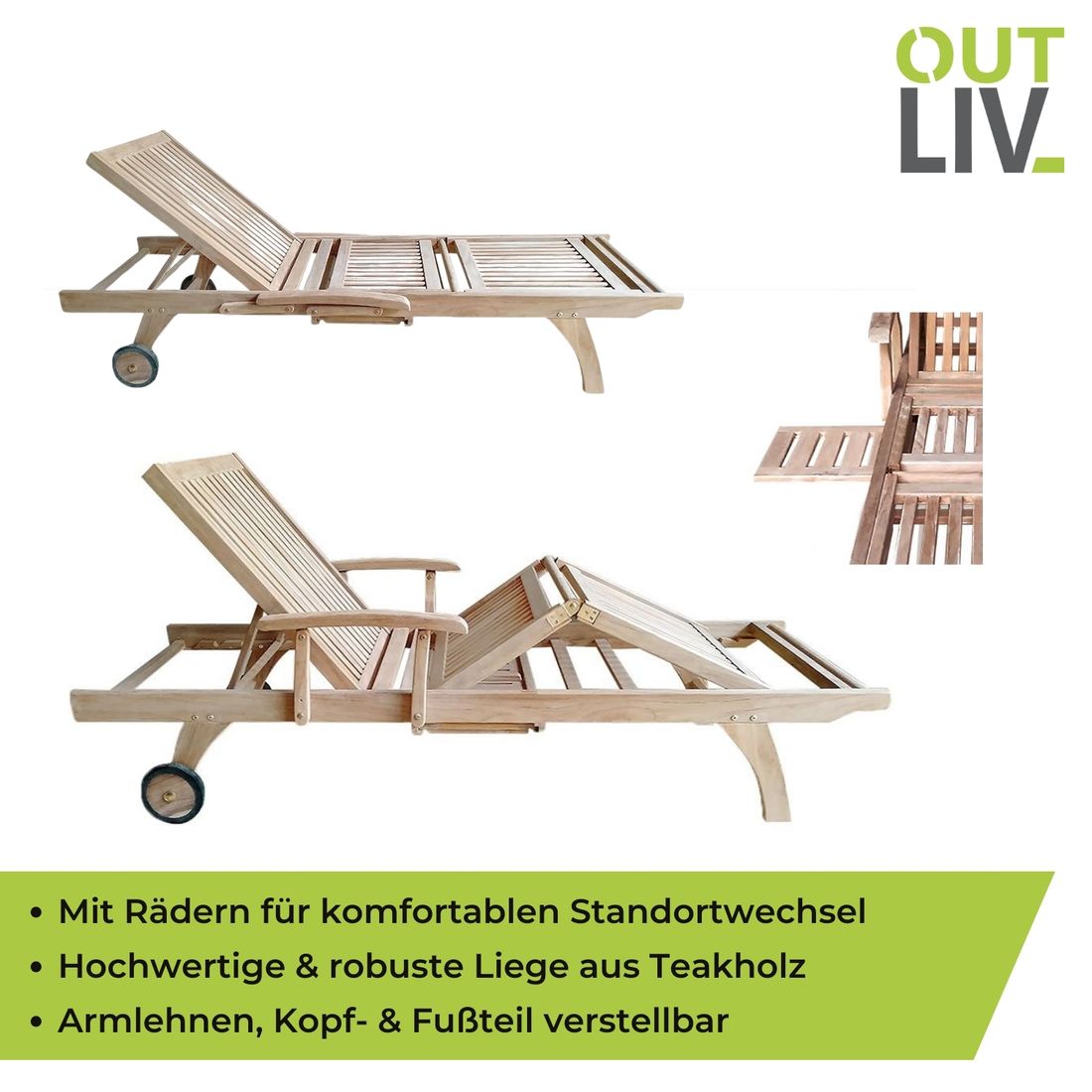 OUTLIV. Fontana Gartenliege verstellbar Teakholz