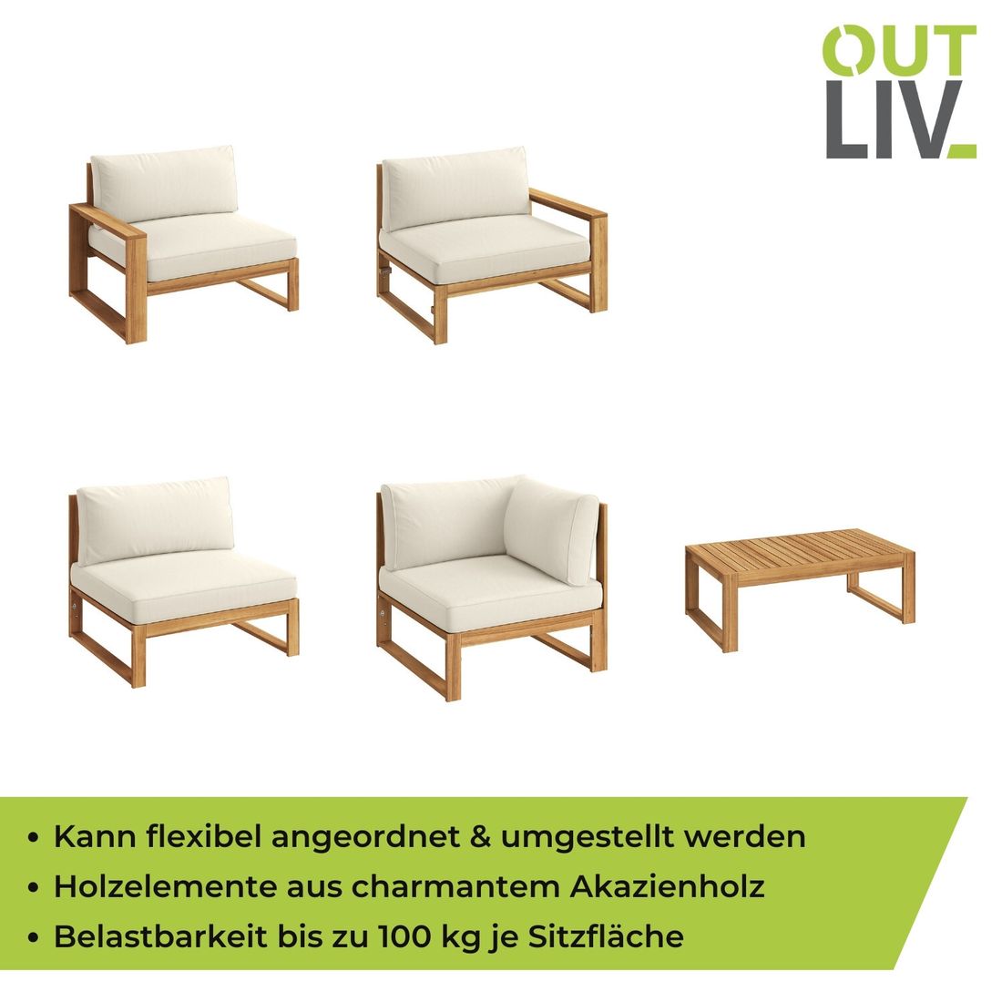 OUTLIV. Santa Cruz Ecklounge inkl. Loungetisch Akazie/Polyester