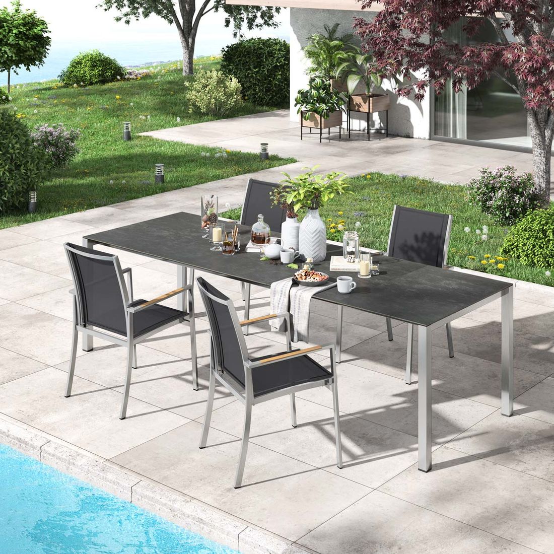 OUTLIV. Oviedo Gartenmöbel-Set M (4 Plätze) Tisch 160/217/267x92cm