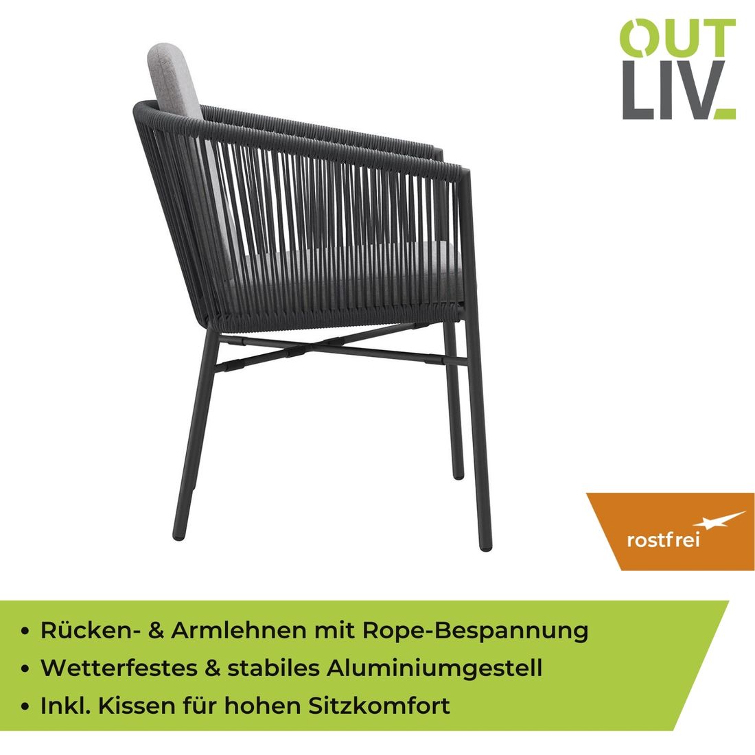 OUTLIV. Ohio Stapelsessel Aluminium mit Sitz- und Rückenkissen