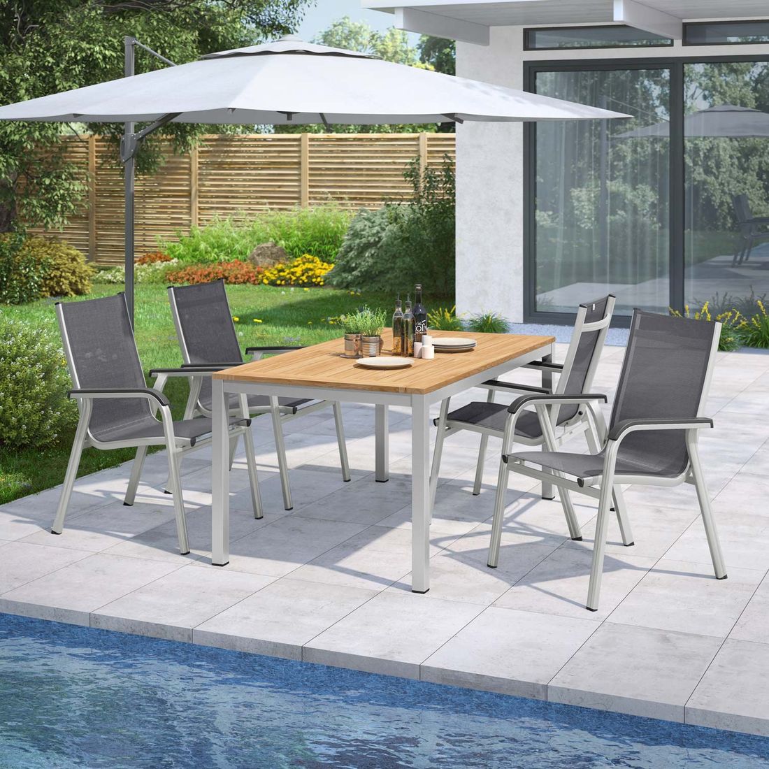 Kettler Basic Plus Gartenmöbel-Set M (4 Plätze) mit OUTLIV. Tisch 160x90cm