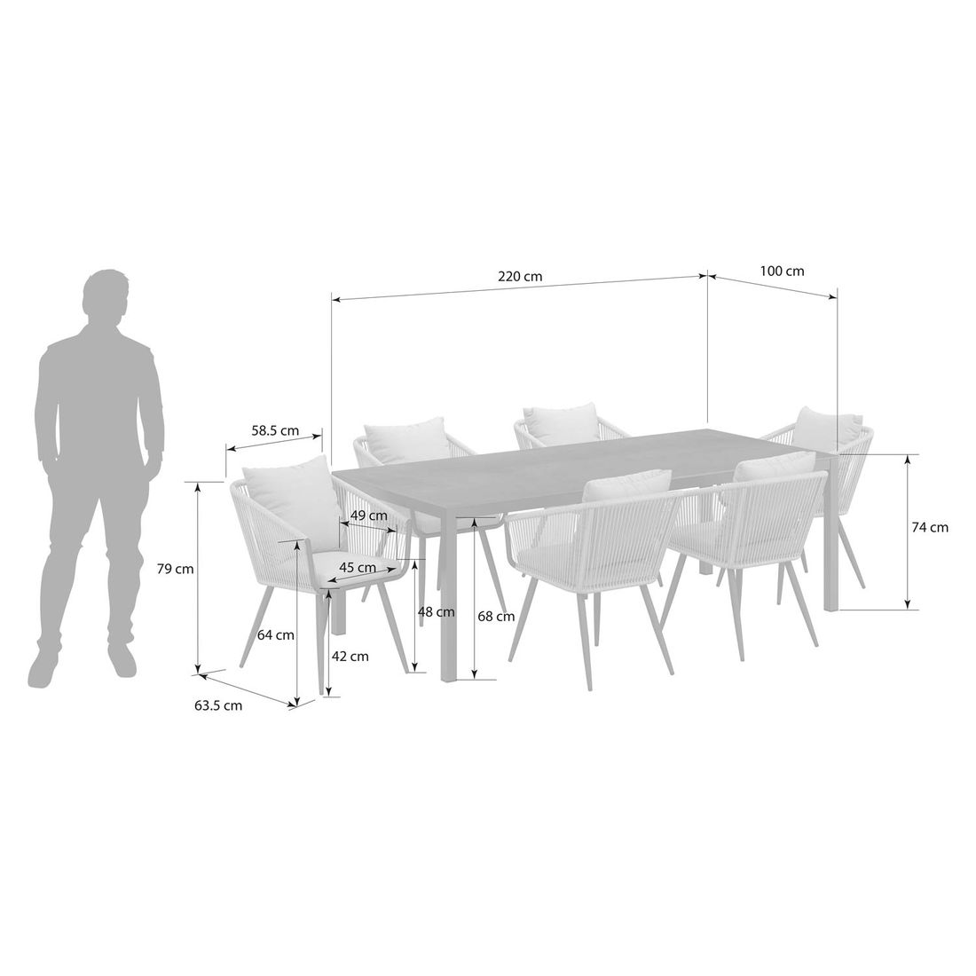 OUTLIV. Alex Gartenmöbel-Set 7-tlg. Tisch 220x100cm