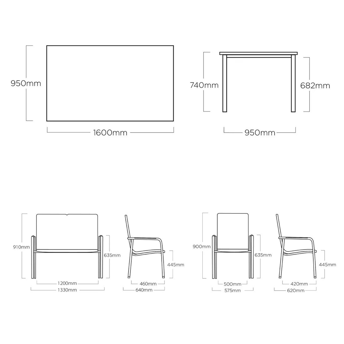 Kettler Diamond Gartenmöbel-Set M (4 Plätze) Tisch 160x95cm