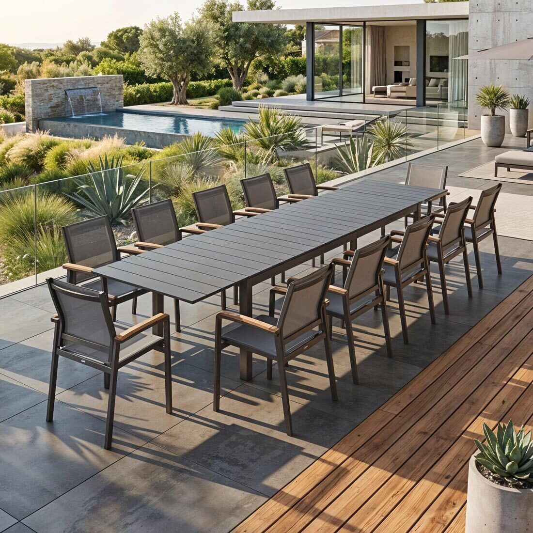 OUTLIV. Florenz Gartenmöbel-Set XXL (12 Plätze) Tisch 266/3331/396x110cm