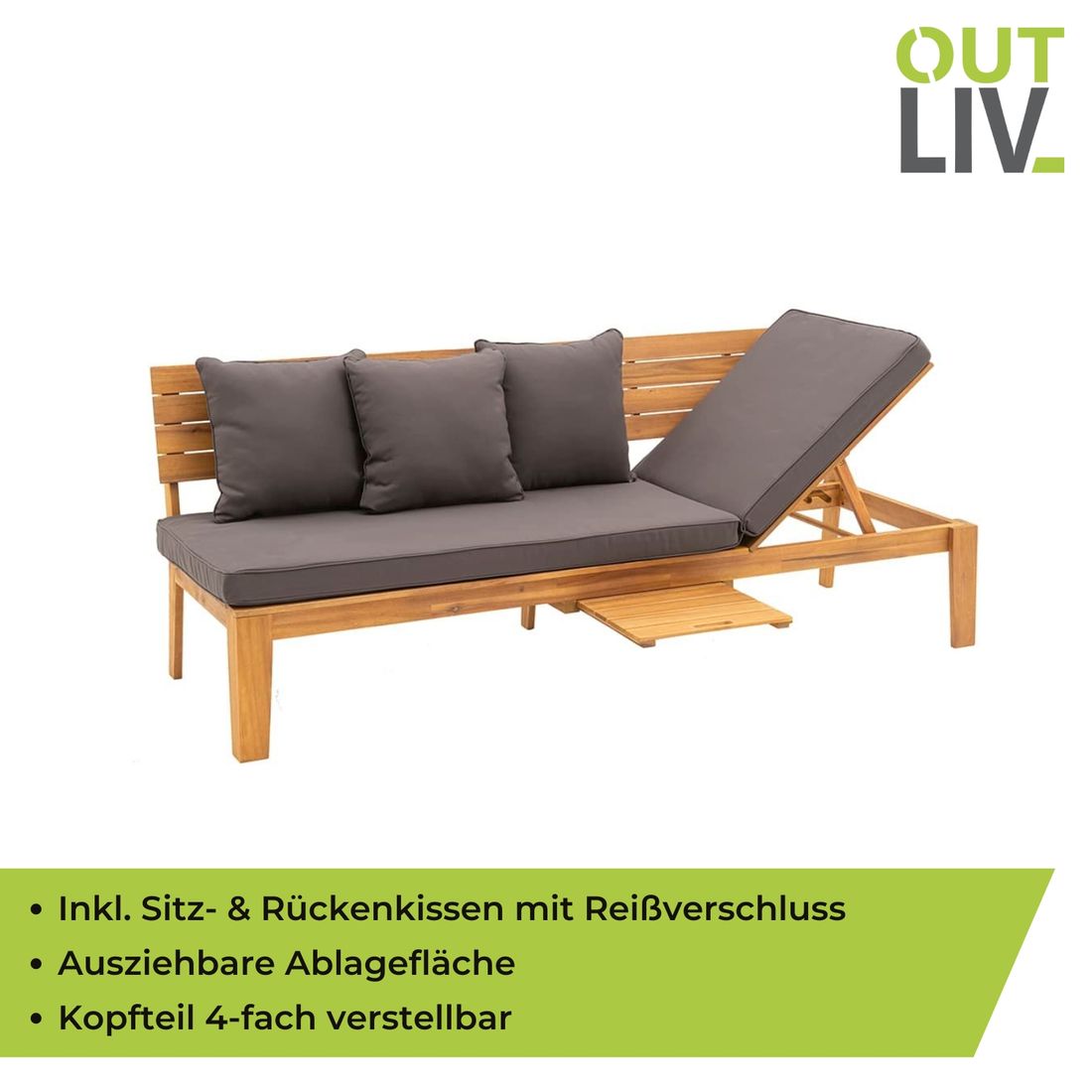 OUTLIV. Genua Gartenbank Akazie/Kunstfaser