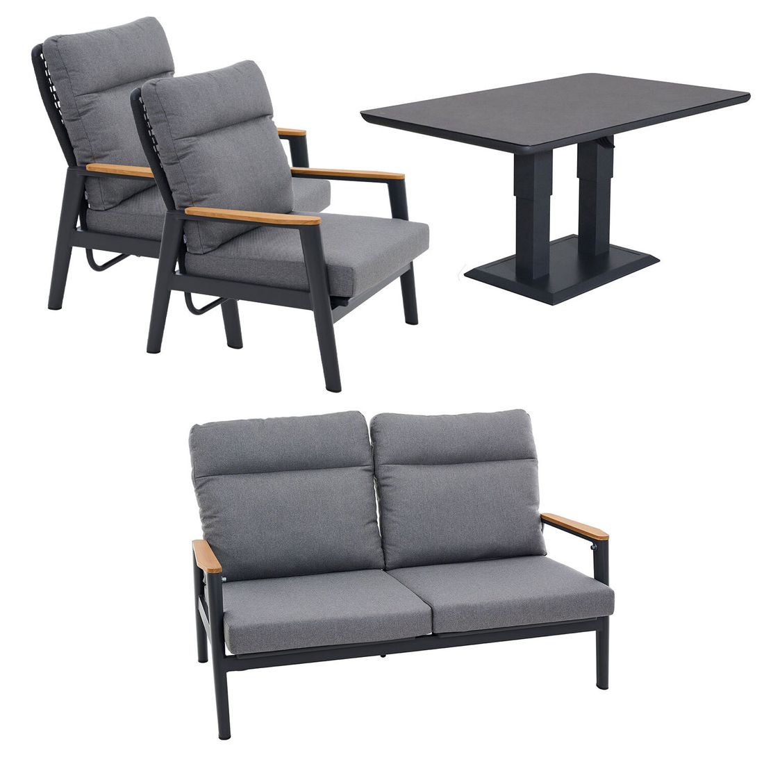 Siena Garden Cortina Loungeset verstellbar inkl. OUTLIV. Lifttisch Aluminium/Rope/Polypropylen