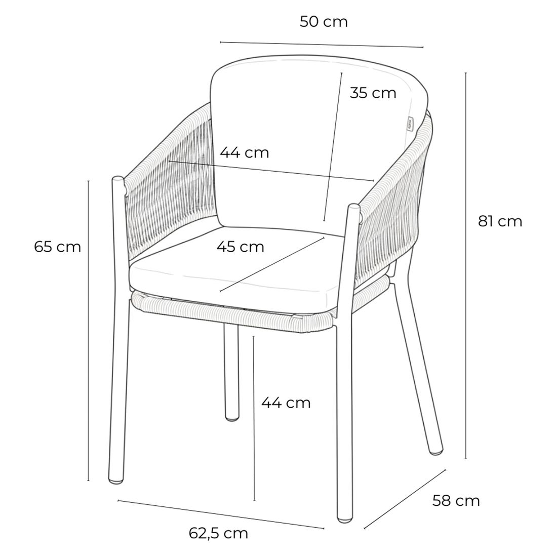 Hartman Altea Gartensessel Aluminium/Rope mit Sitz- und Rückenkissen