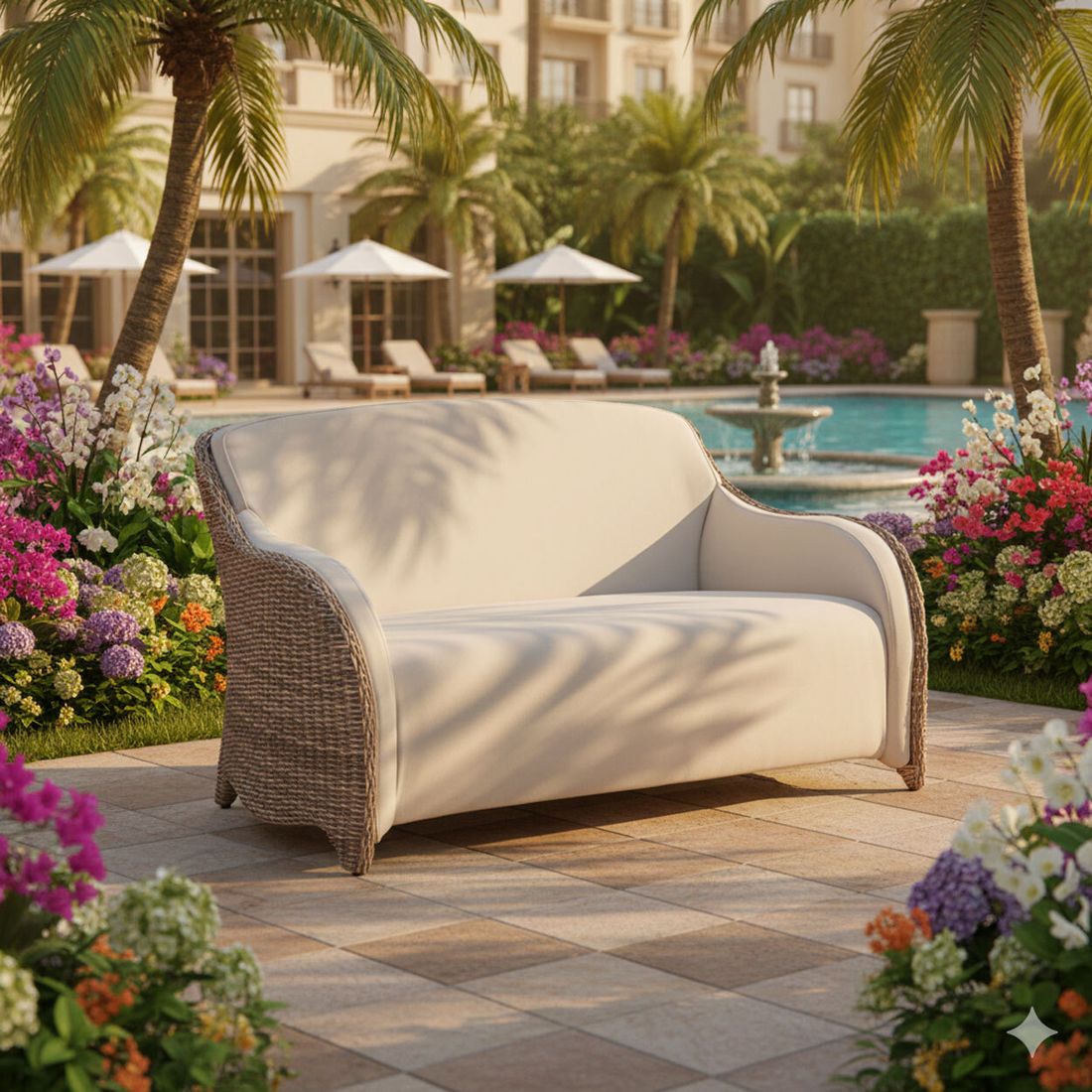 Domus Ventures Luxor Gartenloungesofa Halbrundgeflecht/MarinaPlus