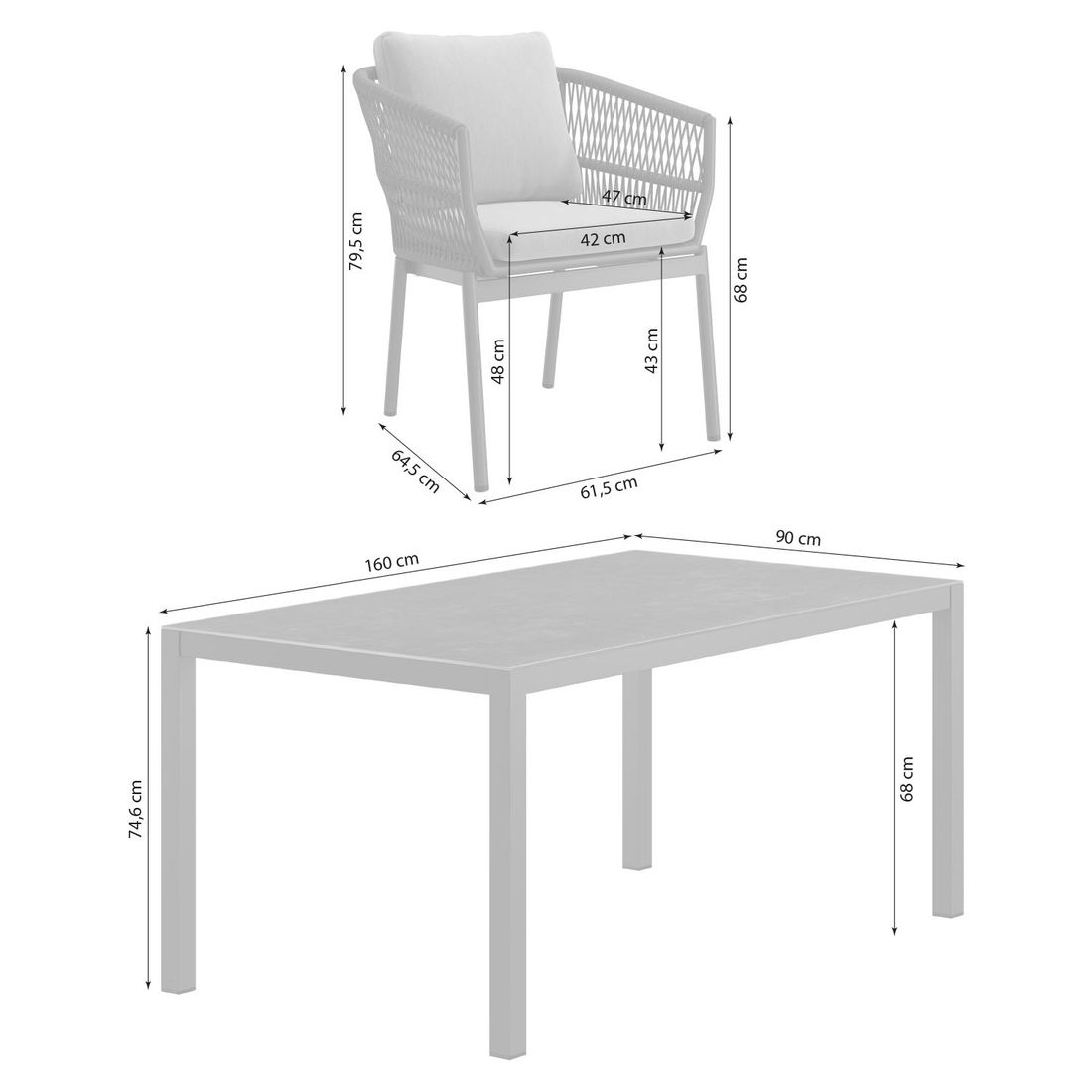 OUTLIV. Alicante Gartenmöbel-Set M (4 Plätze) Tisch 160x90cm