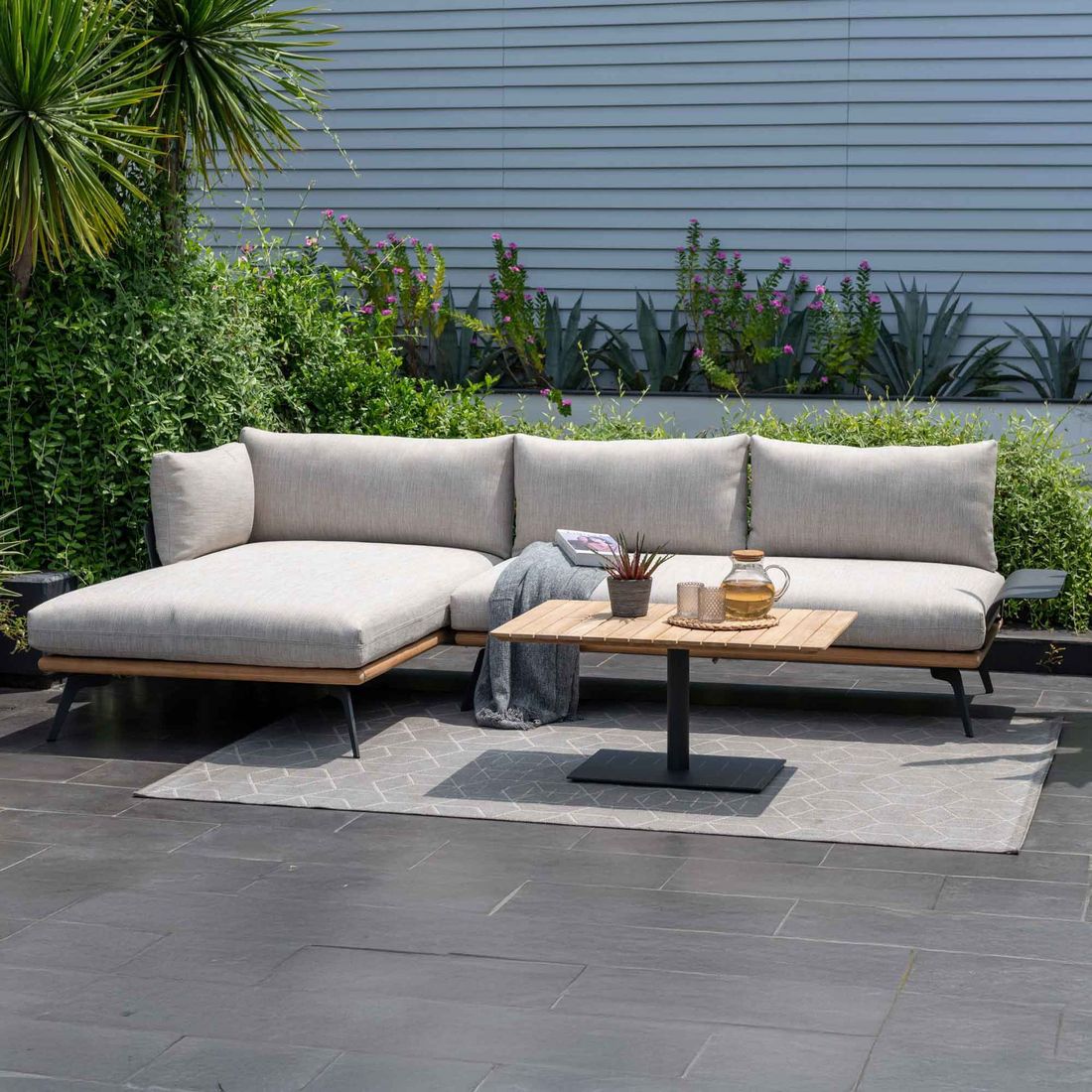 LifestyleGarden Pearl Ecklounge inkl. Loungetisch Aluminium/Teak/Olefin