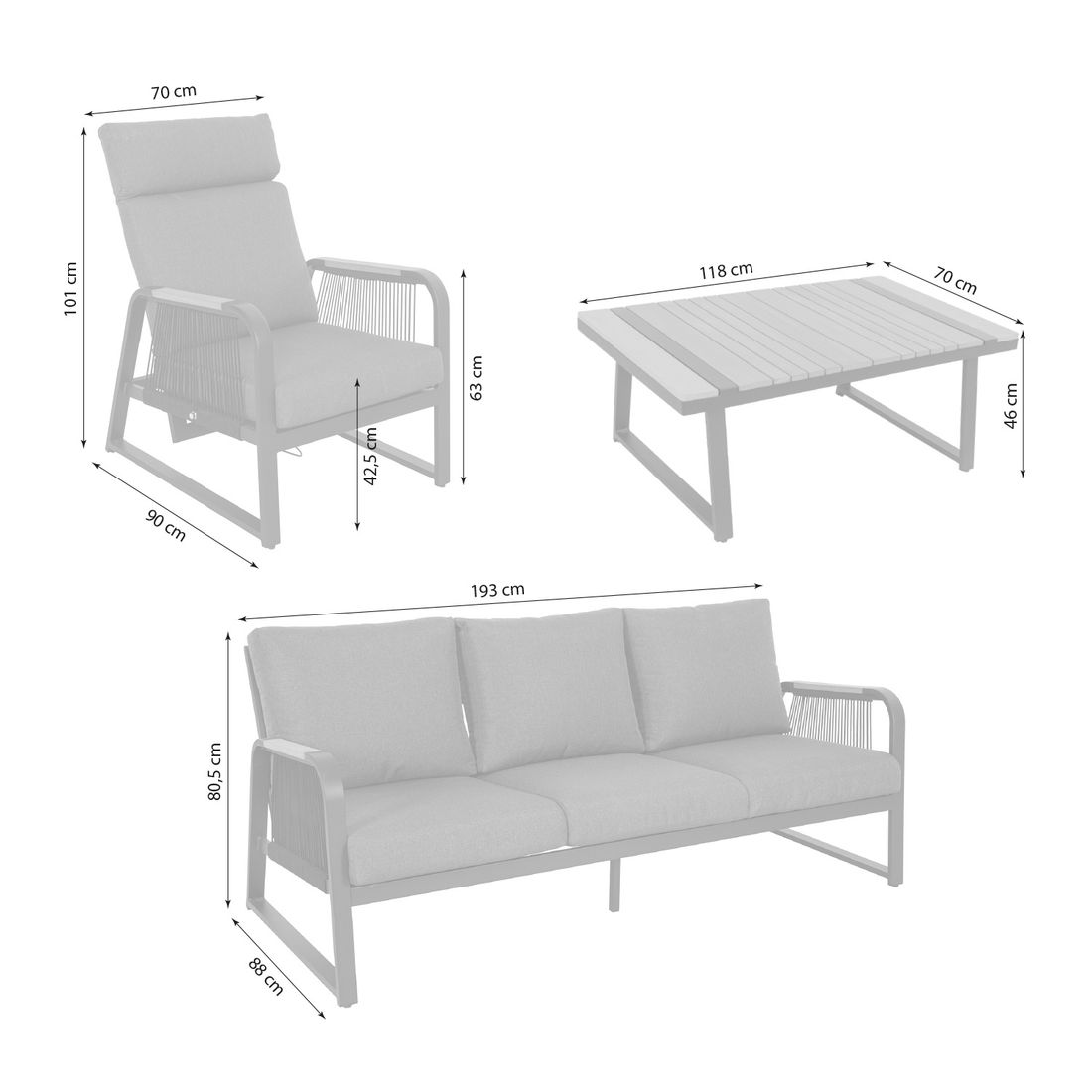 OUTLIV. Siena Loungeset inkl. Loungetisch Aluminium/Rope/Spun Polyester