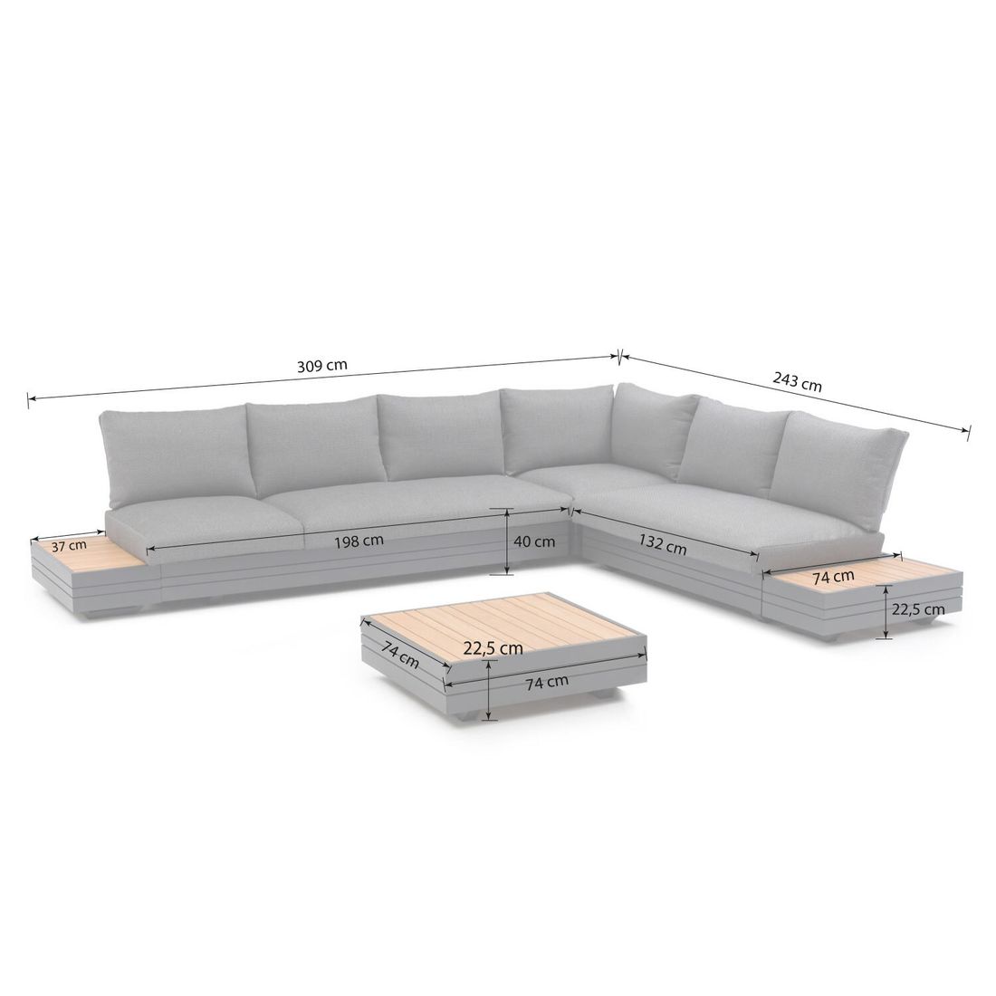 Zebra Cubo Neo Ecklounge inkl. Loungetische Aluminium/Sunproof