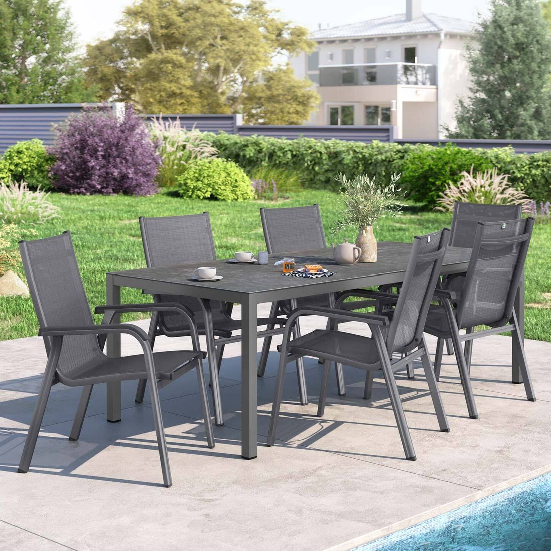 Kettler Basic Plus Gartenmöbel-Set L (6 Plätze) mit OUTLIV. Tisch 220x100cm