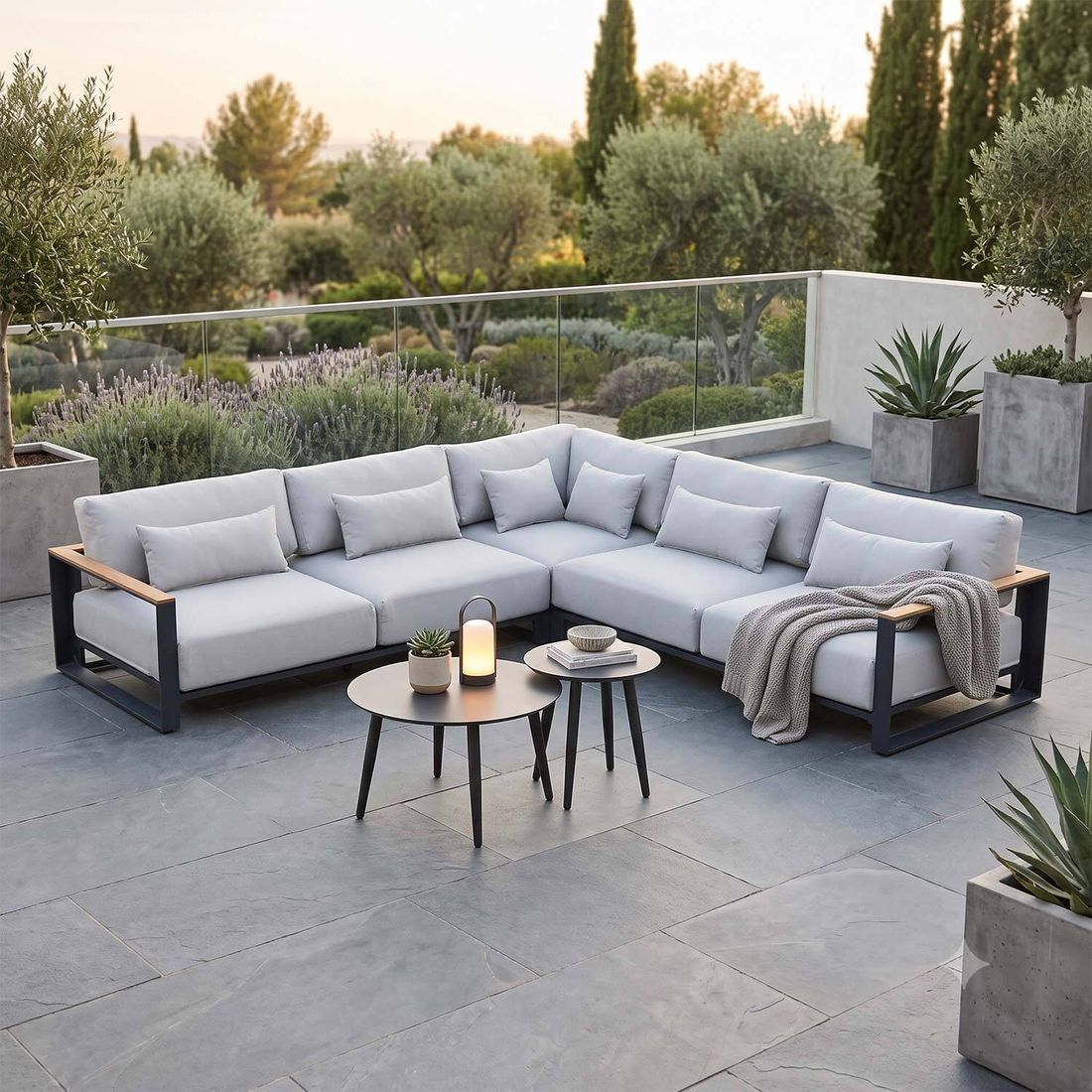 OUTLIV. Ravino Ecklounge inkl. Loungetische Aluminium/Olefin