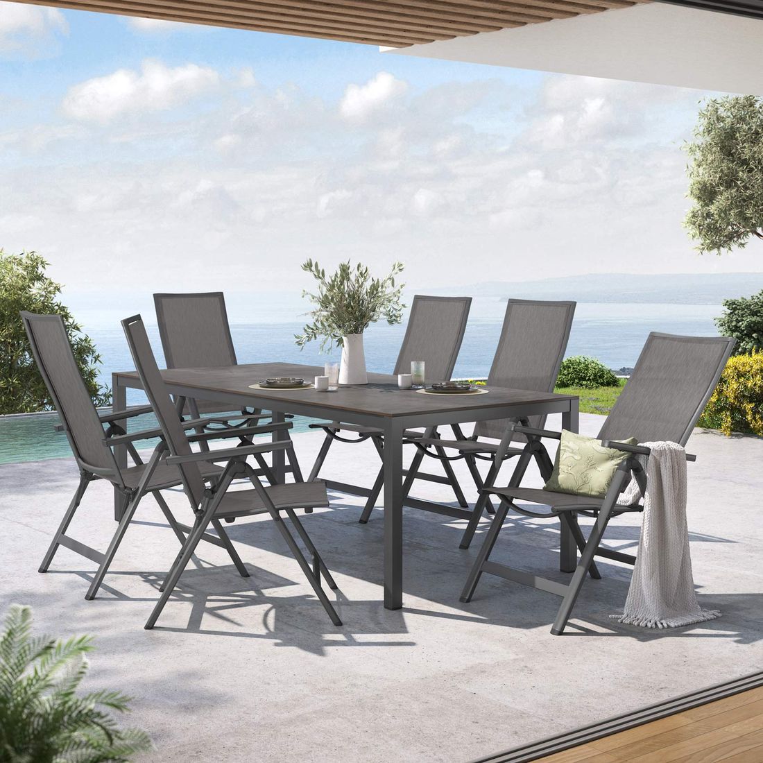 OUTLIV. Jacob Gartenmöbel-Set L verstellbar (6 Plätze) Tisch 220x100cm