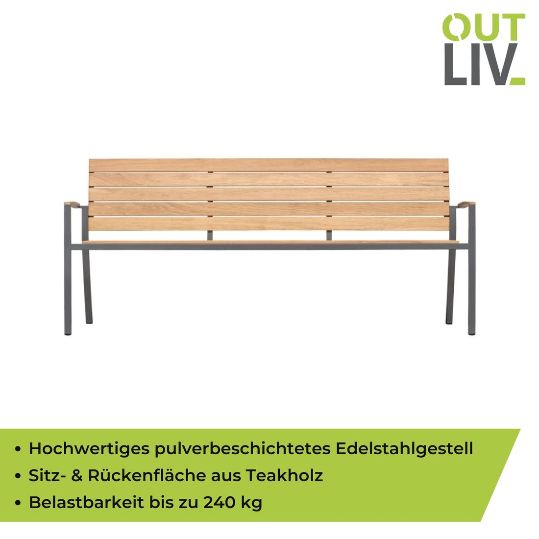 OUTLIV. Pamplona Gartenbank Edelstahl/Teak