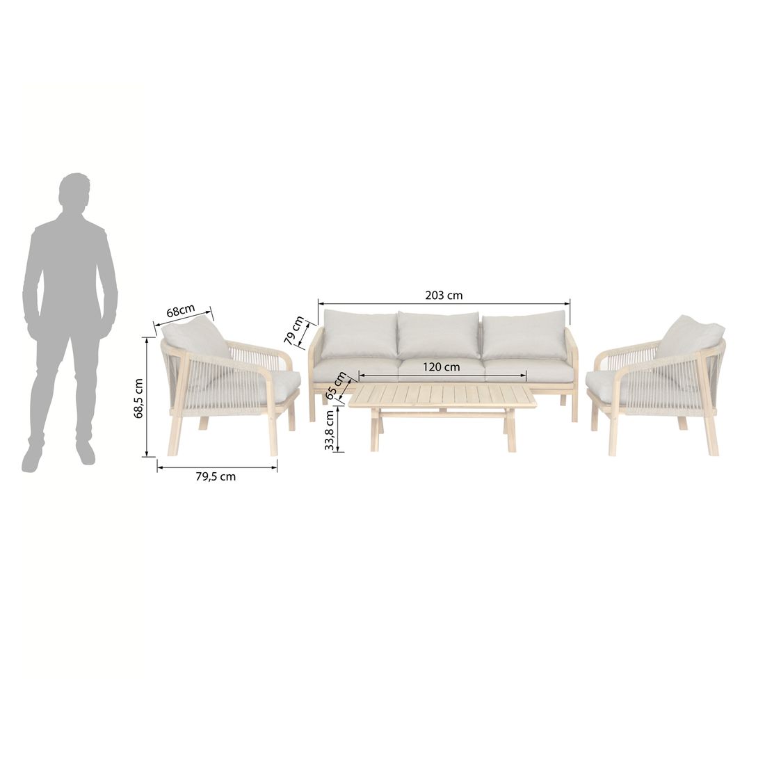 OUTLIV. Amelie Loungeset inkl. Loungetisch Akazie/Rope/Spun Polyester