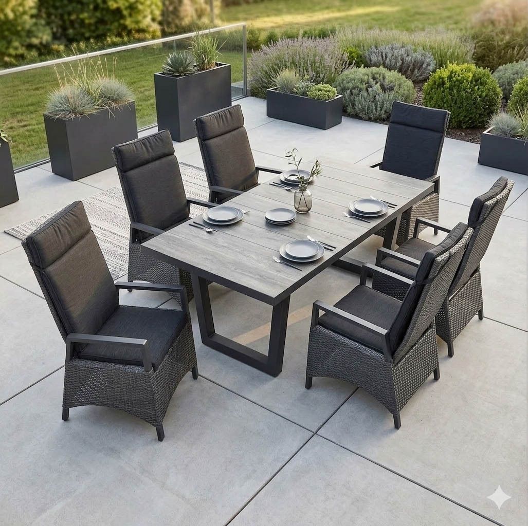 LC Garden Keramo Gartenmöbel-Set L verstellbar 6 (Plätze) Tisch 200x100cm