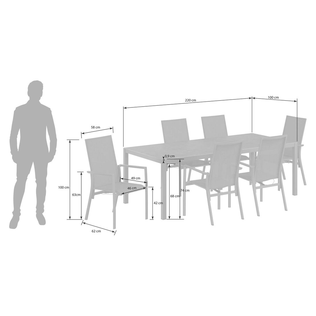 OUTLIV. Lucca Gartenmöbel-Set L (6 Plätze) Tisch 220x100cm