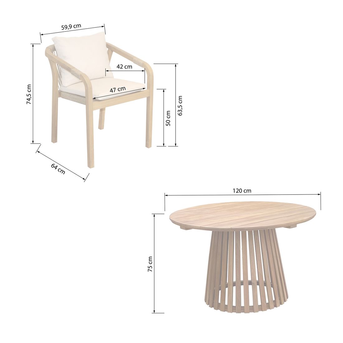 OUTLIV. Amelie Gartenmöbel-Set M (4 Plätze) Tisch Ø120cm