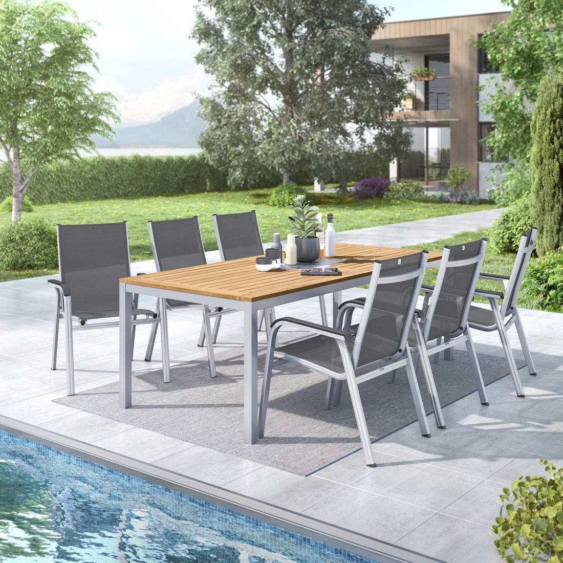 Kettler Basic Plus Gartenmöbel-Set L (6 Plätze) mit OUTLIV. Tisch 220x100cm