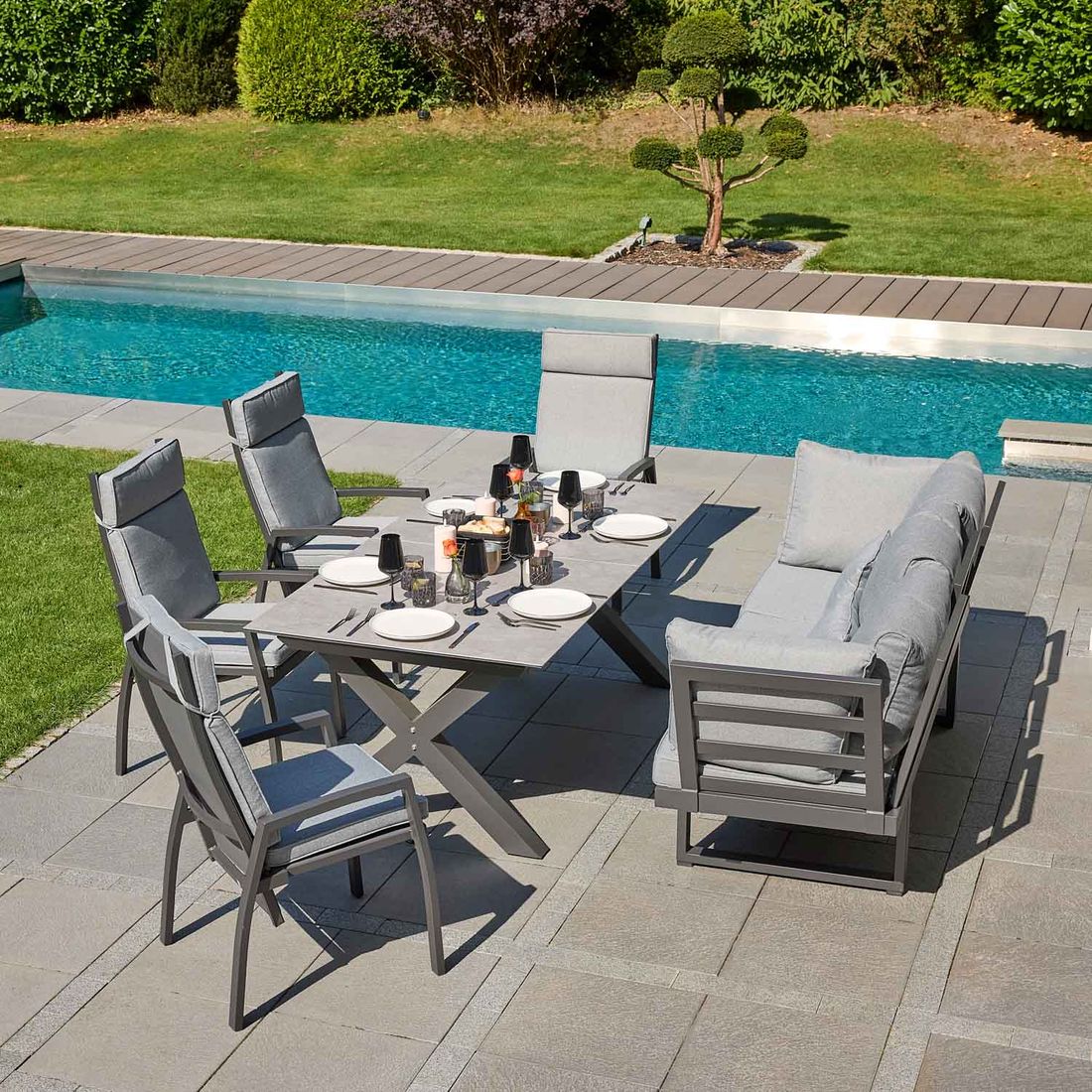 LC Garden Sondrino Gartensessel verstellbar Aluminium mit Sitz- und Rückenkissen